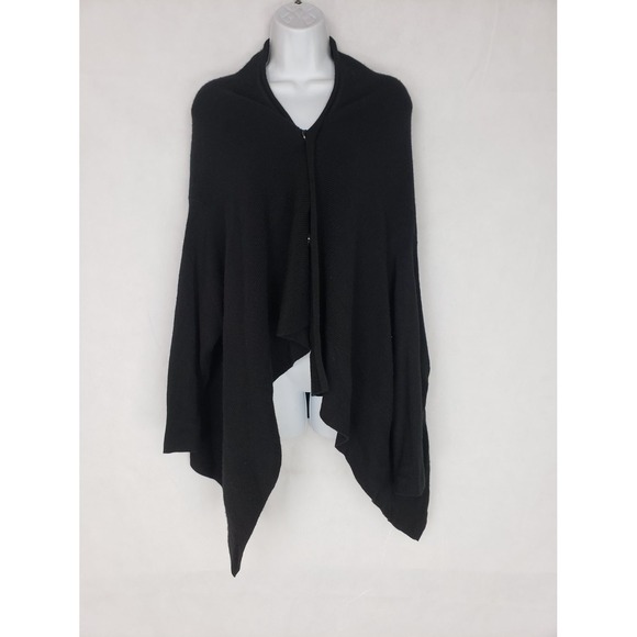 Moyuru Sweaters - Moyuru Women's Black 100% Wool Asymmetrical Knit Sleeved Poncho Cardigan Size S